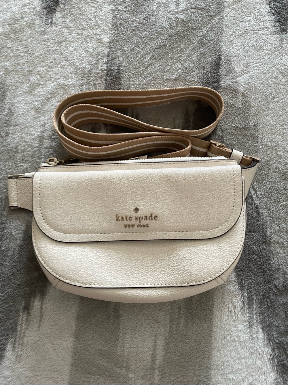 Kate Spade New York Cream Leather Crossbody Belt Bag with Adjustable Strap